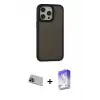 ieg™ iPhone 13 Pro Max Kılıf Eksen Işık - Siyah Bilvis 5in1 3D Magic Cam Ekran Koruyucu + Rainbow Kamera Lens Koruma Cam - MI