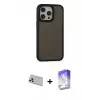ieg™ iPhone 13 Pro Max Kılıf Eksen Işık - Siyah Bilvis 5in1 3D Magic Cam Ekran Koruyucu + Rainbow Kamera Lens Koruma Cam - BZ