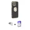 ieg™ iPhone 13 Pro Max Kılıf İz Form Serisi - Siyah Bilvis 5in1 3D Magic Cam Ekran Koruyucu + Pers Alüminyum Kamera Lens - SABE