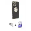 ieg™ iPhone 13 Pro Max Kılıf İz Form Serisi - Siyah Bilvis 5in1 5D Magic Hayalet Cam Ekran Koruyucu + Pers Alüminyum Kamera Lens - GD
