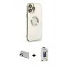 ieg™ iPhone 13 Pro Max Kılıf İz Form Serisi - Siyah Bilvis Hayalet Cam Ekran Koruyucu + Rainbow Kamera Lens Koruma Cam - BZ