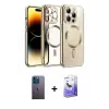 ieg™ iPhone 13 Pro Max Kılıf Nova Işık Özel Seri - Siyah Bilvis 5in1 5D Magic Hayalet Cam Ekran Koruyucu + Neon Fosforlu Kamera Lens - MI
