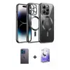 ieg™ iPhone 13 Pro Max Kılıf Nova Işık Özel Seri - Siyah Bilvis 5in1 5D Magic Hayalet Cam Ekran Koruyucu + Neon Fosforlu Kamera Lens - MI