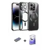 ieg™ iPhone 13 Pro Max Kılıf Nova Işık Özel Seri - Siyah Bilvis 5in1 5D Magic Hayalet Cam Ekran Koruyucu + Renkli Kamera Lens Koruma Cam - MI