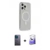 ieg™ iPhone 13 Pro Max Kılıf Pusula Çizgi Koleksiyonu - Siyah Bilvis 5in1 5D Magic Hayalet Cam Ekran Koruyucu + Neon Fosforlu Kamera Lens - MI