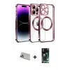 ieg™ iPhone 13 Pro Max Kılıf Pusula Form - Şeffaf 360 Full Body Arka Koruyucu + Rainbow Kamera Lens Koruma Cam - BZ