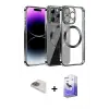 ieg™ iPhone 13 Pro Max Kılıf Pusula Form - Siyah Bilvis 5in1 5D Magic Hayalet Cam Ekran Koruyucu + Pers Alüminyum Kamera Lens - GD