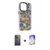 ieg™ iPhone 13 Pro Max Kılıf Siluet Çizgi Koleksiyonu - Siyah Bilvis 5in1 3D Magic Cam Ekran Koruyucu + Neon Fosforlu Kamera Lens - YL