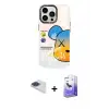 ieg™ iPhone 13 Pro Max Kılıf Siluet Çizgi Koleksiyonu - Siyah Bilvis 5in1 5D Magic Hayalet Cam Ekran Koruyucu + Pers Alüminyum Kamera Lens - LT