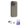 ieg™ iPhone 13 Pro Max Kılıf Siluet Minimal Özel Seri - Siyah Bilvis 5in1 5D Magic Hayalet Cam Ekran Koruyucu + Pers Alüminyum Kamera Lens - LT