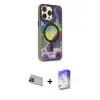 ieg™ iPhone 13 Pro Max Kılıf Siluet Modern Koleksiyonu - Siyah Bilvis 5in1 3D Magic Cam Ekran Koruyucu + Rainbow Kamera Lens Koruma Cam - MI