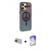 ieg™ iPhone 13 Pro Max Kılıf Siluet Modern Koleksiyonu - Siyah Bilvis 5in1 3D Magic Cam Ekran Koruyucu + Rainbow Kamera Lens Koruma Cam - MI