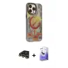 ieg™ iPhone 13 Pro Max Kılıf Siluet Modern Koleksiyonu - Siyah Bilvis 5in1 5D Magic Hayalet Cam Ekran Koruyucu + Raze Metal Kamera Lens - GD