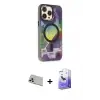 ieg™ iPhone 13 Pro Max Kılıf Siluet Modern Koleksiyonu - Siyah Bilvis 5in1 5D Magic Hayalet Cam Ekran Koruyucu + Rainbow Kamera Lens Koruma Cam - REGD