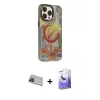 ieg™ iPhone 13 Pro Max Kılıf Siluet Modern Koleksiyonu - Siyah Bilvis 5in1 5D Magic Hayalet Cam Ekran Koruyucu + Rainbow Kamera Lens Koruma Cam - MI