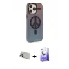ieg™ iPhone 13 Pro Max Kılıf Siluet Modern Koleksiyonu - Siyah Bilvis 5in1 5D Magic Hayalet Cam Ekran Koruyucu + Rainbow Kamera Lens Koruma Cam - REGD