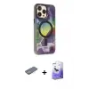 ieg™ iPhone 13 Pro Max Kılıf Siluet Modern Koleksiyonu - Siyah Bilvis 5in1 5D Magic Hayalet Cam Ekran Koruyucu + Renkli Kamera Lens Koruma Cam - SI