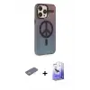 ieg™ iPhone 13 Pro Max Kılıf Siluet Modern Koleksiyonu - Siyah Bilvis 5in1 5D Magic Hayalet Cam Ekran Koruyucu + Renkli Kamera Lens Koruma Cam - SI