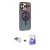 ieg™ iPhone 13 Pro Max Kılıf Siluet Modern Koleksiyonu - Siyah Bilvis 5in1 5D Magic Hayalet Cam Ekran Koruyucu + Pers Alüminyum Kamera Lens - GI