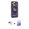ieg™ iPhone 13 Pro Max Kılıf Siluet Modern Koleksiyonu - Siyah Bilvis 5in1 5D Magic Hayalet Cam Ekran Koruyucu + Pers Alüminyum Kamera Lens - GI