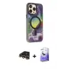 ieg™ iPhone 13 Pro Max Kılıf Siluet Modern Koleksiyonu - Siyah Bilvis 5in1 5D Magic Hayalet Cam Ekran Koruyucu + Raze Metal Kamera Lens - GD