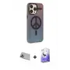 ieg™ iPhone 13 Pro Max Kılıf Siluet Modern Koleksiyonu - Siyah Bilvis 5in1 5D Magic Hayalet Cam Ekran Koruyucu + Rainbow Kamera Lens Koruma Cam - MR