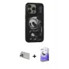 ieg™ iPhone 13 Pro Max Kılıf Siluet Modern Özel Seri - Siyah Bilvis 5in1 5D Magic Hayalet Cam Ekran Koruyucu + Rainbow Kamera Lens Koruma Cam - MR