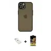 ieg™ iPhone 14 Kılıf Ahenk Çizgi Serisi - Siyah Buffer Cam Ekran Koruyucu + Diamond Kamera Lens - KI