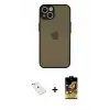 ieg™ iPhone 14 Kılıf Ahenk Çizgi Serisi - Siyah Buffer Cam Ekran Koruyucu + Diamond Kamera Lens - SABE