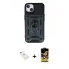ieg™ iPhone 14 Kılıf Ahenk Klasik - Siyah Buffer Cam Ekran Koruyucu + Diamond Kamera Lens - KI