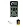ieg™ iPhone 14 Kılıf Ahenk Klasik - Siyah Buffer Cam Ekran Koruyucu + Diamond Kamera Lens - KI