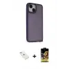 ieg™ iPhone 14 Kılıf Atlas Form - Siyah Buffer Cam Ekran Koruyucu + Diamond Kamera Lens - PE