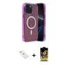 ieg™ iPhone 14 Kılıf Eksen Çizgi - Siyah Buffer Cam Ekran Koruyucu + Diamond Kamera Lens - PE