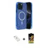 ieg™ iPhone 14 Kılıf Eksen Çizgi - Siyah Buffer Cam Ekran Koruyucu + Diamond Kamera Lens - PE