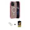 ieg™ iPhone 14 Kılıf Eksen Çizgi - Siyah Buffer Cam Ekran Koruyucu + Diamond Kamera Lens - PE