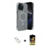 ieg™ iPhone 14 Kılıf Eksen Çizgi - Siyah Buffer Cam Ekran Koruyucu + Diamond Kamera Lens - PE