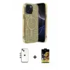 ieg™ iPhone 14 Kılıf Eksen Çizgi - Siyah Buffer Cam Ekran Koruyucu + Shine Kamera Lens - GI