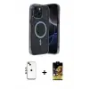 ieg™ iPhone 14 Kılıf Eksen Çizgi - Siyah Buffer Cam Ekran Koruyucu + Shine Kamera Lens - GI