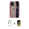 ieg™ iPhone 14 Kılıf Eksen Çizgi - Siyah Buffer Cam Ekran Koruyucu + Shine Kamera Lens - SH