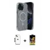 ieg™ iPhone 14 Kılıf Eksen Çizgi - Siyah Buffer Cam Ekran Koruyucu + Shine Kamera Lens - YL
