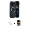 ieg™ iPhone 14 Kılıf Eksen Çizgi - Siyah Buffer Hayalet Cam Ekran Koruyucu + Diamond Kamera Lens - PE