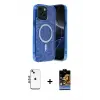 ieg™ iPhone 14 Kılıf Eksen Çizgi - Siyah Buffer Hayalet Cam Ekran Koruyucu + Shine Kamera Lens - MI