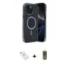 ieg™ iPhone 14 Kılıf Eksen Çizgi - Siyah Joko Magic 5D Hayalet Cam + Diamond Kamera Lens - PE