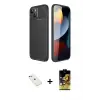 ieg™ iPhone 14 Kılıf Eksen Form Prime - Siyah Buffer Cam Ekran Koruyucu + Diamond Kamera Lens - PE