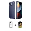 ieg™ iPhone 14 Kılıf Eksen Form Prime - Siyah Buffer Cam Ekran Koruyucu + Shine Kamera Lens - MI