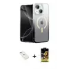 ieg™ iPhone 14 Kılıf Eksen Minimal Özel Seri - Siyah Buffer Cam Ekran Koruyucu + Diamond Kamera Lens - KI