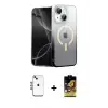 ieg™ iPhone 14 Kılıf Eksen Minimal Özel Seri - Siyah Buffer Cam Ekran Koruyucu + Shine Kamera Lens - MI