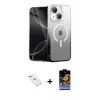 ieg™ iPhone 14 Kılıf Eksen Minimal Özel Seri - Siyah Buffer Hayalet Cam Ekran Koruyucu + Diamond Kamera Lens - PE