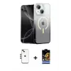 ieg™ iPhone 14 Kılıf Eksen Minimal Özel Seri - Siyah Buffer Hayalet Cam Ekran Koruyucu + Shine Kamera Lens - GD