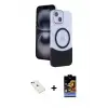 ieg™ iPhone 14 Kılıf Kozmos Form Özel Seri - Siyah Buffer Hayalet Cam Ekran Koruyucu + Diamond Kamera Lens - KI
